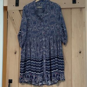 Anthropologie Navy and White Patterned Tunic
